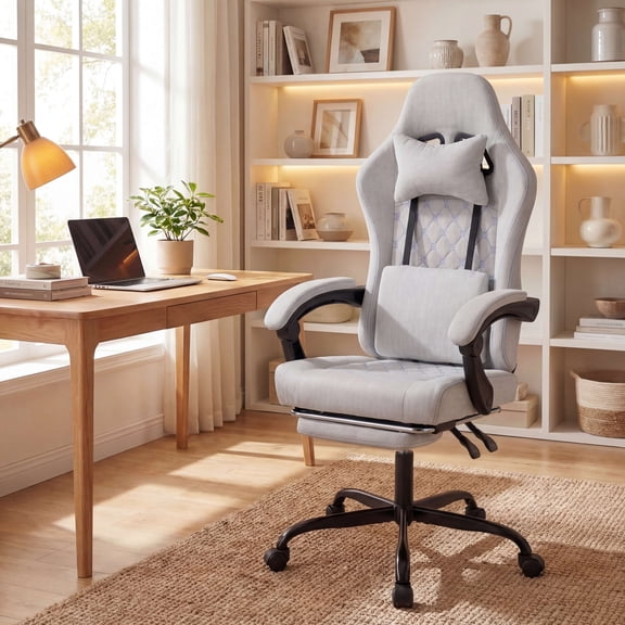 ELLEGNT Height Adjustable Office Chair with Lumbar Support and Headrest - Ergonomic Computer Chair with Linkage Armrests Gray