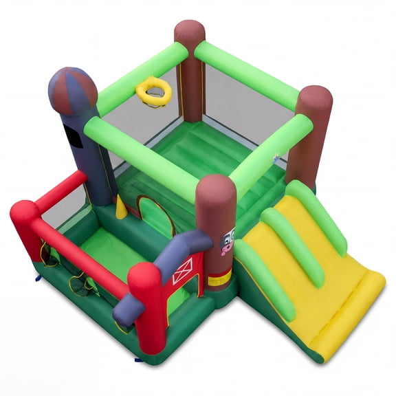 ELLEGNT Kids Inflatable Castle with Double Slides – Farm Theme Bounce House, Without Blower