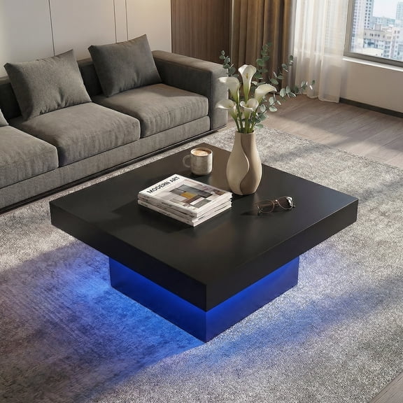 ELLEGNT LED Coffee Table with Remote Control – LED Lights, Adjustable Brightness & Speed, Modern Coffee Table for Living Room