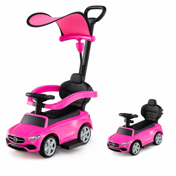 ELLEGNT Licensed Mercedes Benz 3 in 1 Toddler Push Car with Canopy and Sounds 18 to 36 Months, Pink