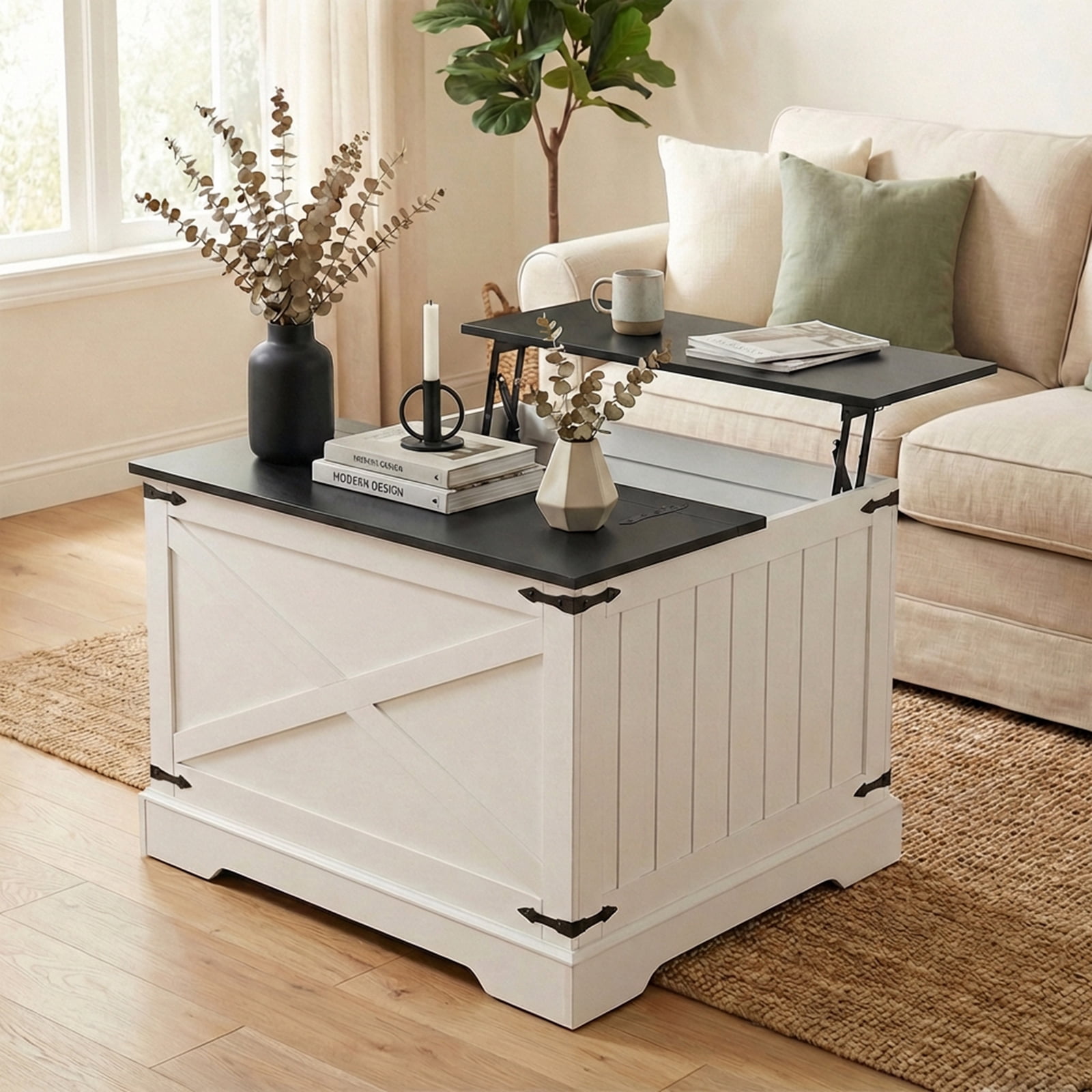 ELLEGNT Lift Top Coffee Table with Hidden Storage - 31.5" Farmhouse ...