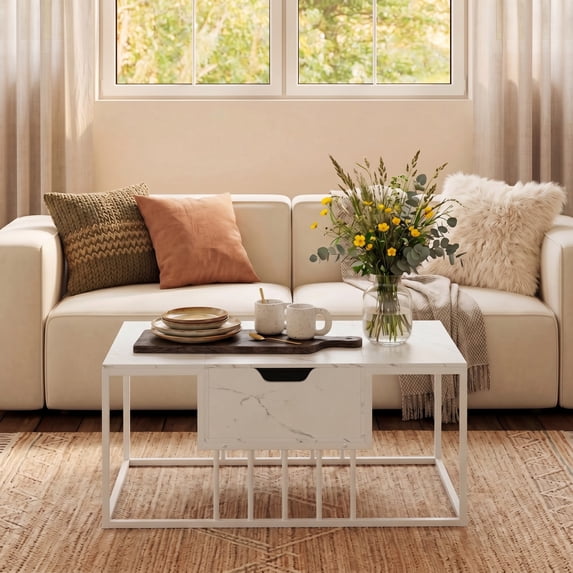 ELLEGNT Modern Lift Top Coffee Table – Accent Tea Table & Center Table for Living Room, White