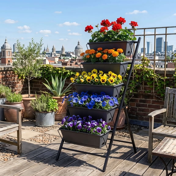 ELLEGNT 1/2 PCS Indoor Outdoor 5-Tier Vertical Garden Planter, Elevated Raised Garden Bed with Metal Construction & Drainage System for Garden, Backyard & Patio