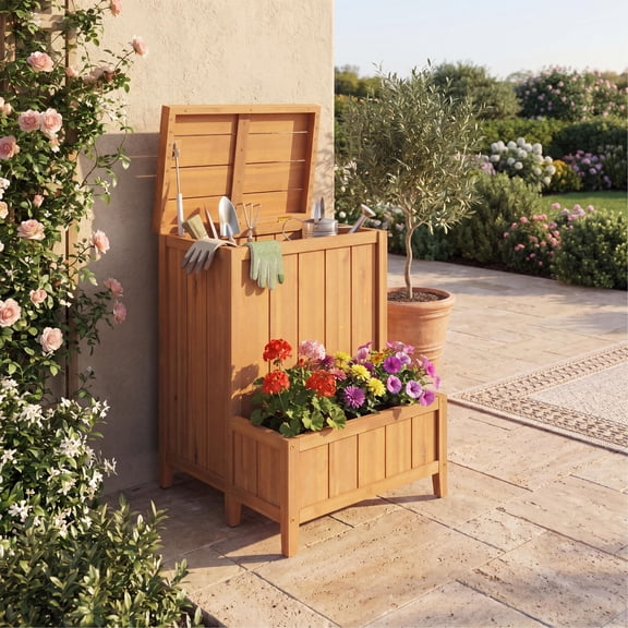 ELLEGNT Openable Lid Storage Box with Planter & Gas Rod for Package Delivery, Pool Accessories, Garden
