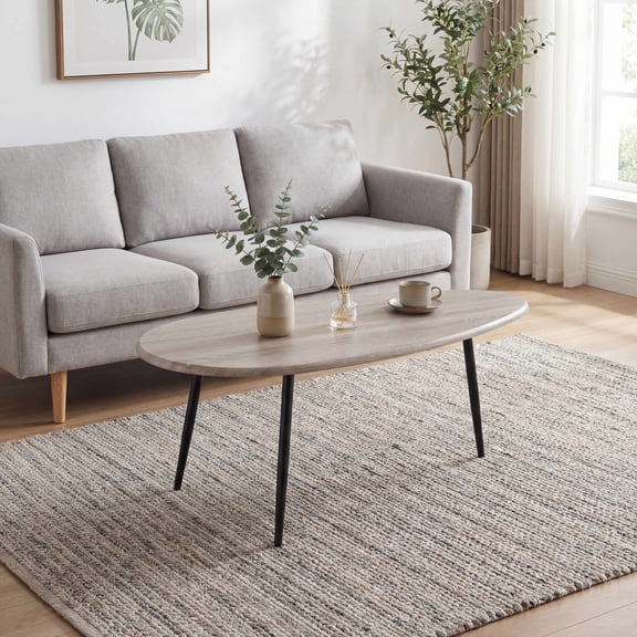 ELLEGNT Oval Coffee Table,Mid-Century Modern Center Table with Sturdy Metal Frame, Compact Retro Sofa Table for Living Room