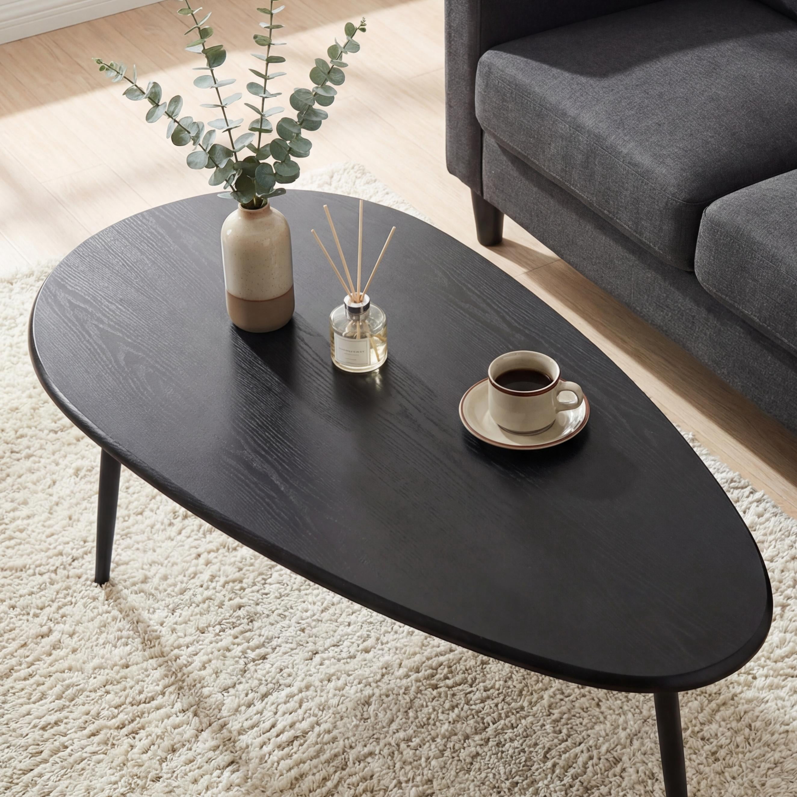 ELLEGNT Oval Coffee Table,Mid-Century Modern Center Table with Sturdy Metal Frame, Compact Retro Sofa Table for Living Room