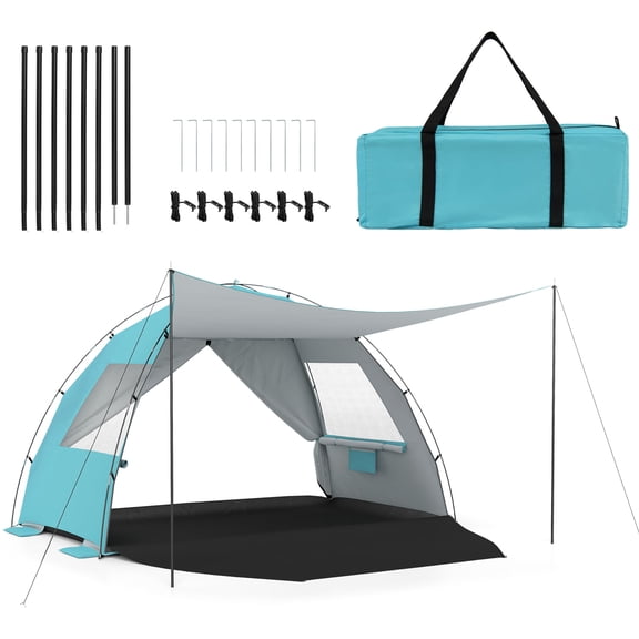 ELLEGNT Pop‑Up Beach Tent – 5‑6 Person Canopy Sun Shelter, UPF50+ Protection, Blue