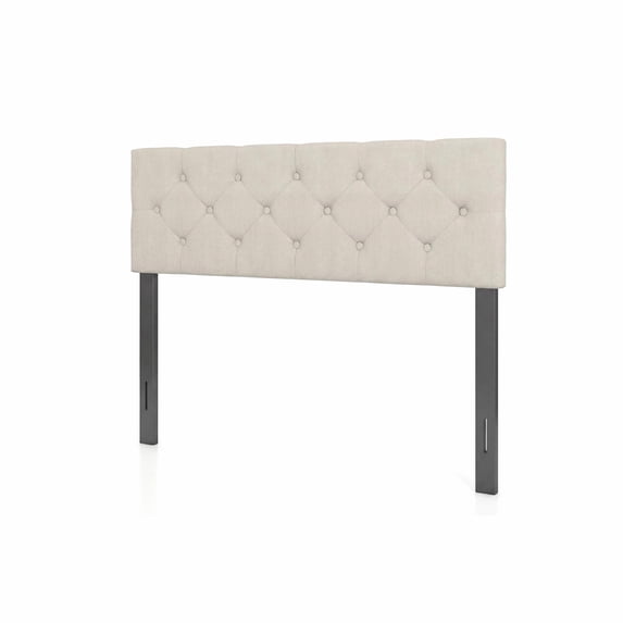 ELLEGNT Queen/Full Size Upholstered Headboard – Tufted Linen, Foam Padding, Wood Legs, 2 Adjustable Widths, Bedroom Mount Panel, Beige