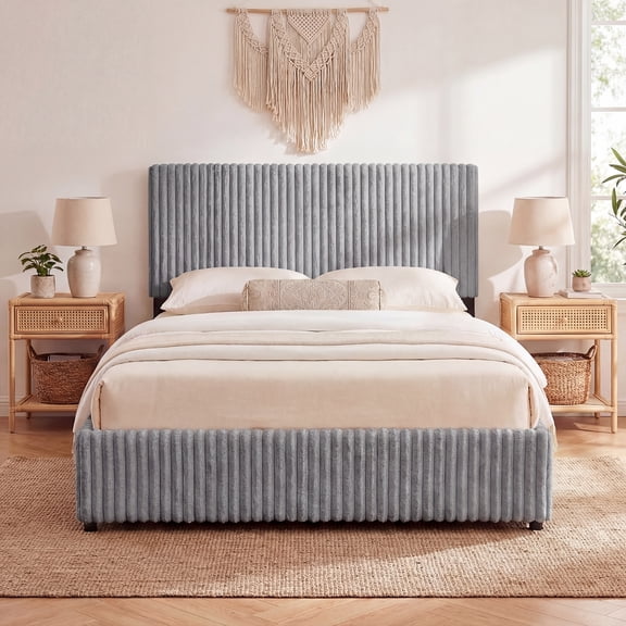 ELLEGNT Queen Size Hydraulic Storage Bed, Lift-Up Upholstered Platform with Wooden Slats, Gas Lift Mechanism for Hidden Storage, No Box Spring Required