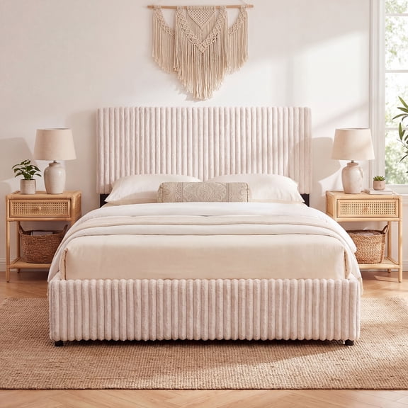ELLEGNT Queen Size Hydraulic Storage Bed, Lift-Up Upholstered Platform with Wooden Slats, Gas Lift Mechanism for Hidden Storage, No Box Spring Required