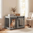thumbnail image 1 of ELLEGNT Sliding Barn Door Dog Crate – Heavy Duty Metal Frame Wooden Kennel, 31.5" Decorative End Table for Small & Medium Dogs, Gray, 1 of 9