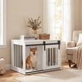thumbnail image 1 of ELLEGNT Sliding Barn Door Dog Crate – Heavy Duty Metal Frame Wooden Kennel, 31.5" Decorative End Table for Small & Medium Dogs, White, 1 of 9
