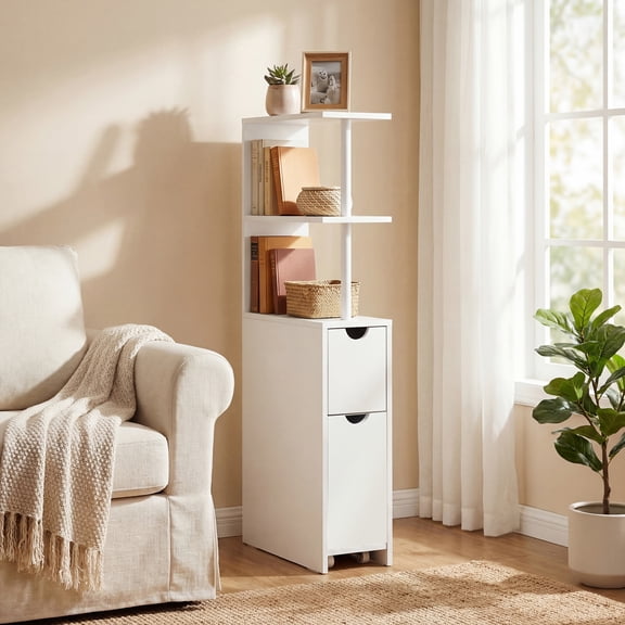 ELLEGNT Slim Storage Cabinet with Slide-Out Cart and Pull-Out Drawer - Open Shelves Organizer for Kitchen or Pantry