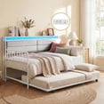 thumbnail image 1 of ELLEGNT Trundle Daybed with LED Lights and Charging Station - Upholstered Storage Headboard for Bedroom or Office, White, 1 of 9