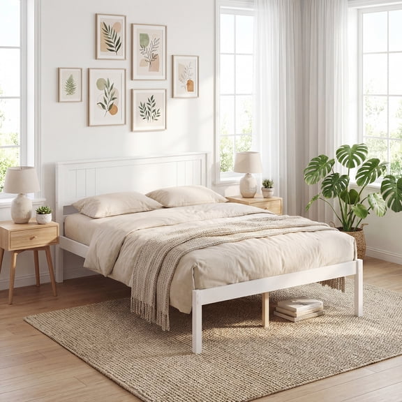 ELLEGNT Twin Size Platform Bed Frame, Solid Wood with Headboard, Sturdy Slats Support Mattress No Box Spring Needed