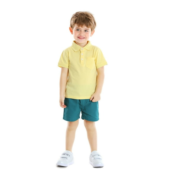 ETHAN Toddler Baby Boy Clothes Short Sleeve Casual Shorts Set 2PC Summer Outfits Yellow 12-18 Months