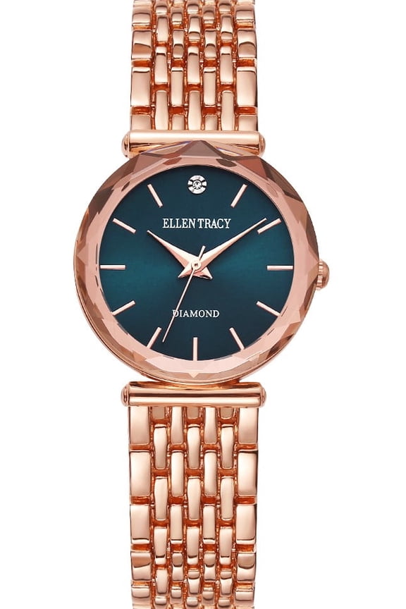 Diamond Collection Women’s Rose Gold Bracelet Watch – Green Round Dial