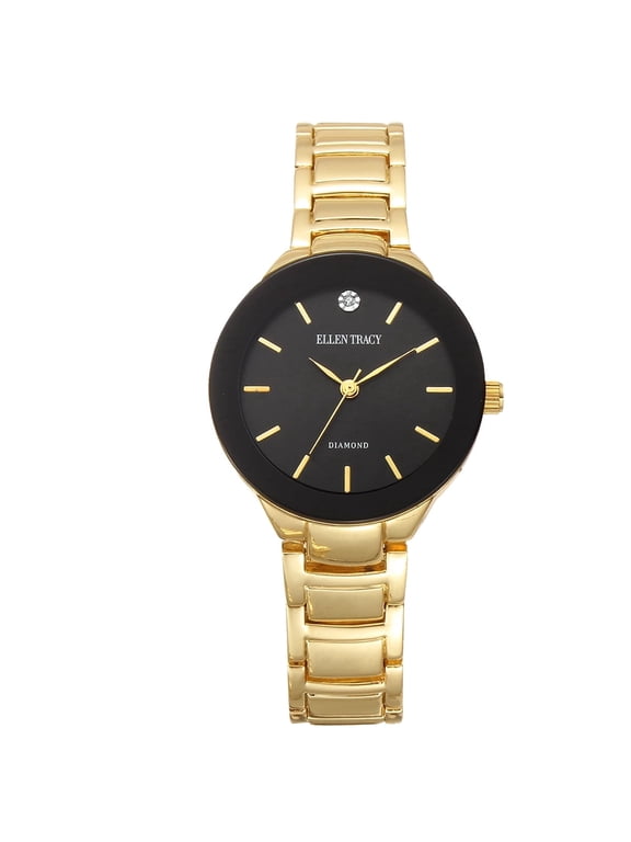 Womens Diamond Accent Bracelet Watch Gold, Round Sunray Dial, Stainless Steel Dress Watch, Elegant Gift for Women