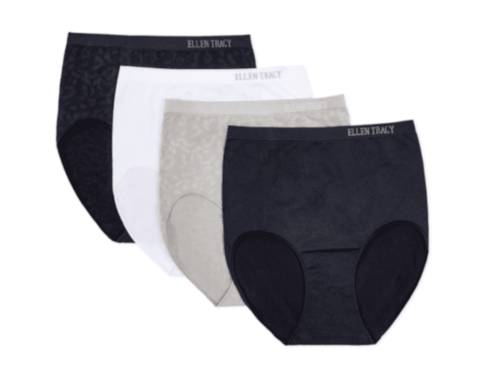 ELLEN TRACY Essentials Womens Seamless Briefs 4-Pack Panties (Animal  Pattern Black/White/Grey/Black, M)
