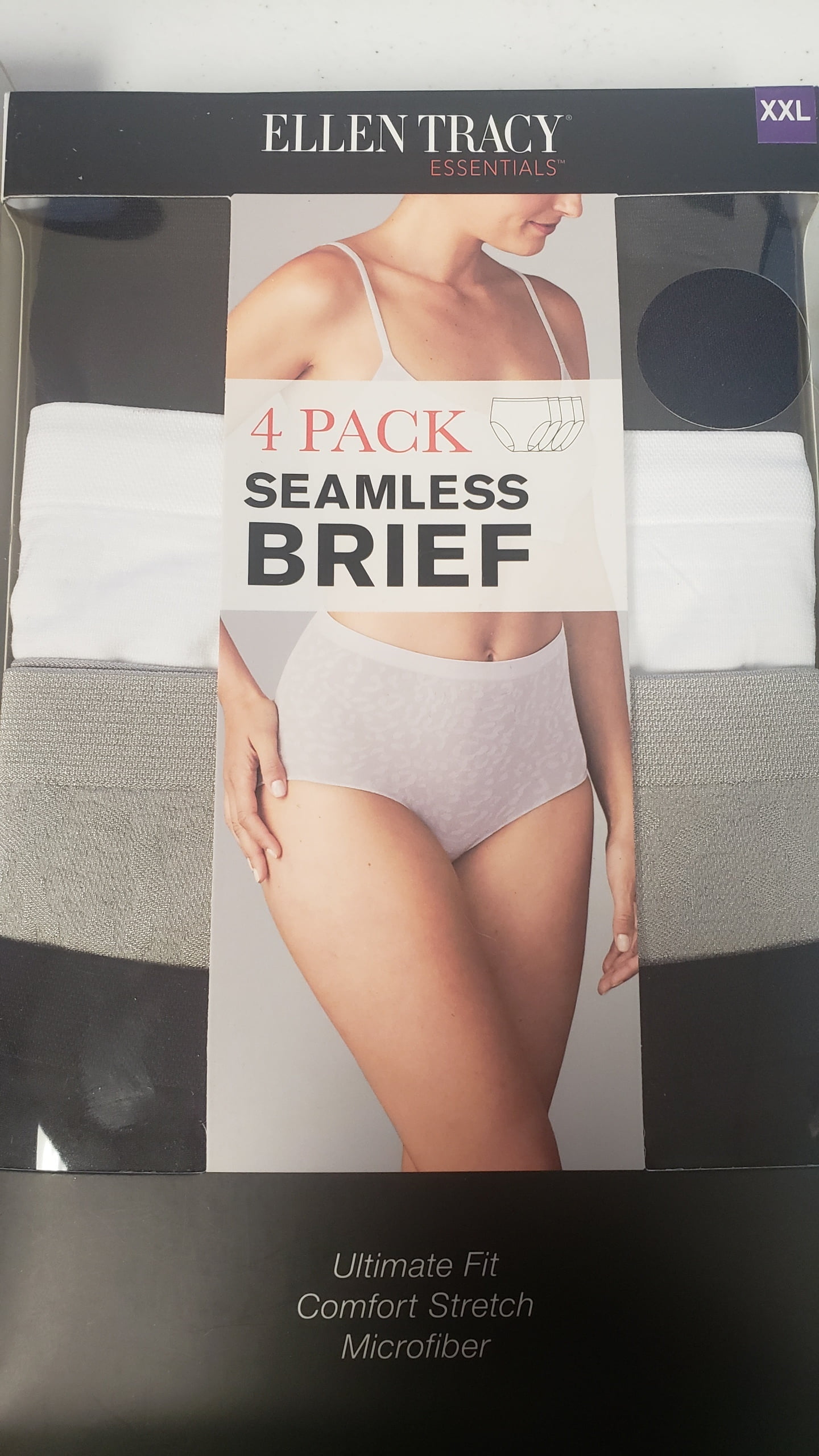 Ellen Tracy Essentials Womens Seamless Briefs 4-Pack Panties, Animal  Pattern Black/White/Grey/Black, Small