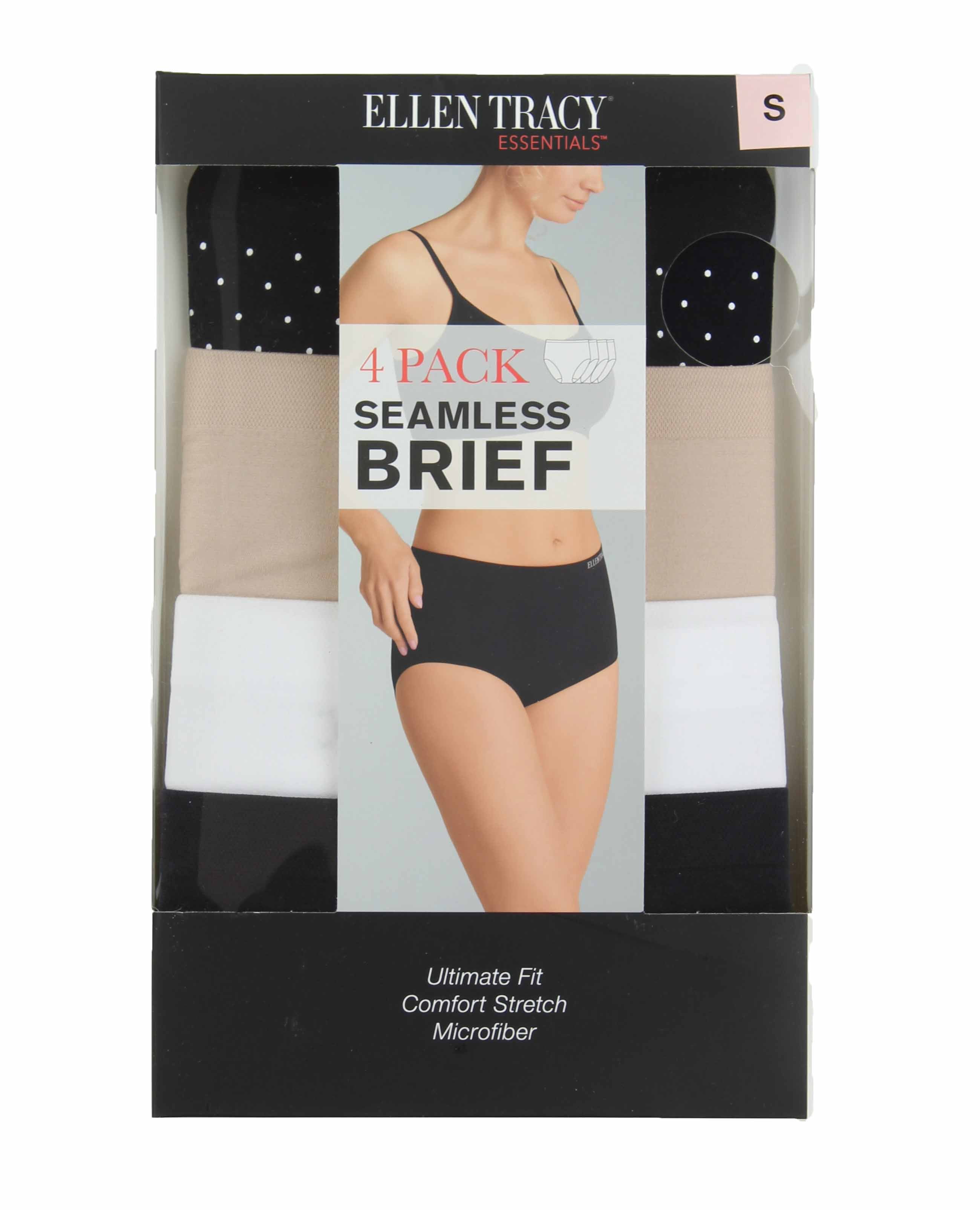 ELLEN TRACY Essentials Womens Seamless Briefs 4-Pack Panties (Black  Pattern, XL)