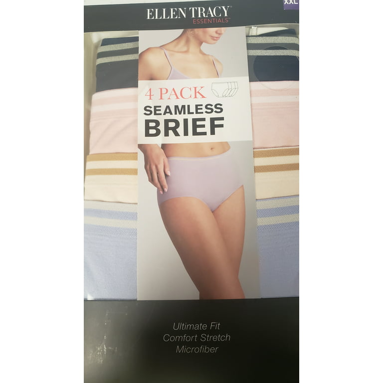 ELLEN TRACY Essentials Womens Seamless Briefs 4-Pack Panties (Navy/Light  Pink/Cream/Violet Stripes, XXL)