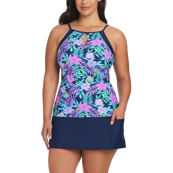 ELLEN TRACY Women's 2 Piece Lightweight Tankini Swimsuit Set | Navy Kiholo Bay, Small