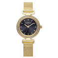 thumbnail image 1 of ELLEN TRACY Women’s Gold Mesh Band Watch – Round Black Sunray Dial with Crystals, 1 of 7