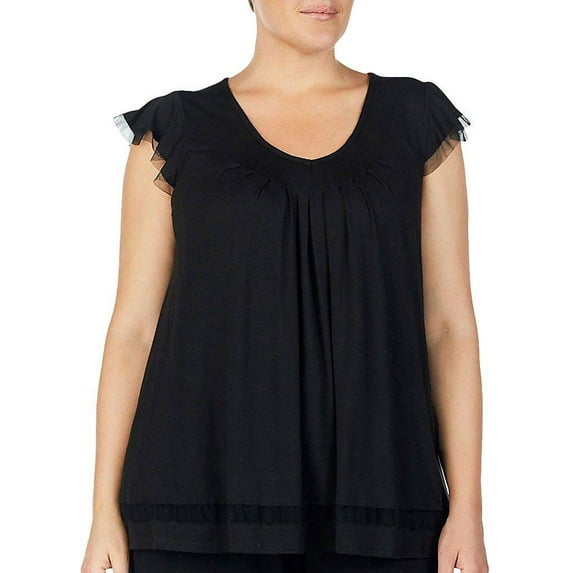 ELLEN TRACY Women's Plus Yours to Love Short Sleeve Top, 8415X, Black, 2X