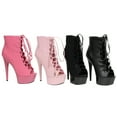 thumbnail image 1 of ELLIE 609-REVERSE Women's 6" Heel Lace Up Side Zipper Peep Toe Ankle Bootie, 1 of 2