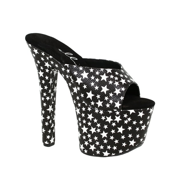 ELLIE 711-GAZE Women's 7" Heel Mule Slide Platform Sandals With Star Print