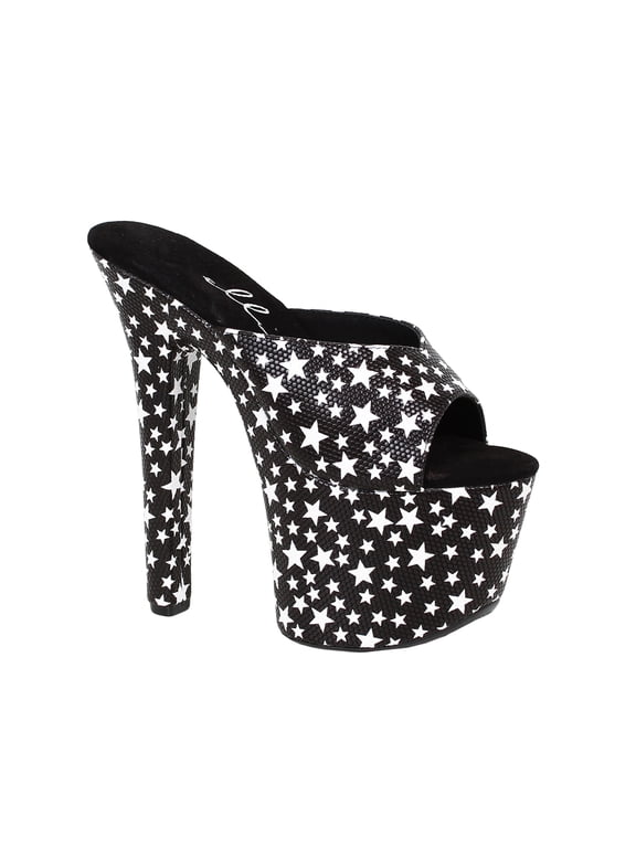 711-GAZE Women's 7" Heel Mule Slide Platform Sandals With Star Print