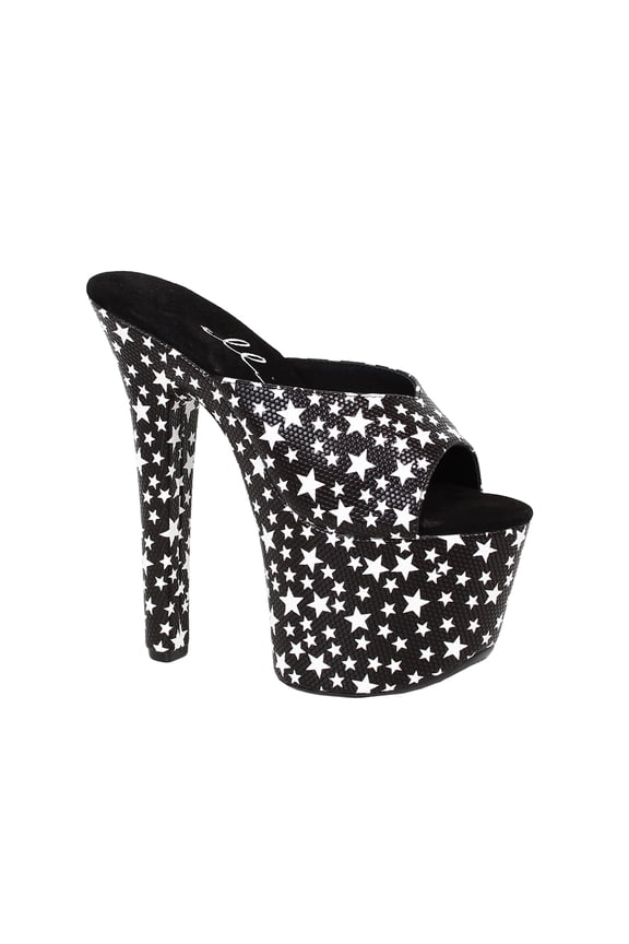 711-GAZE Women's 7" Heel Mule Slide Platform Sandals With Star Print