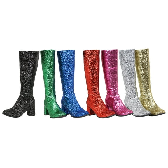 ELLIE GOGO-G Women's 3" Heel Chunky Heel Shiny Glitter Gogo Boots With Zipper