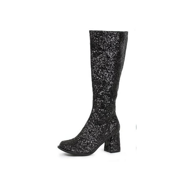 ELLIE SHOES Gogo Boot Knee High, Mid Heel Closed Toe Black Glitter, 7