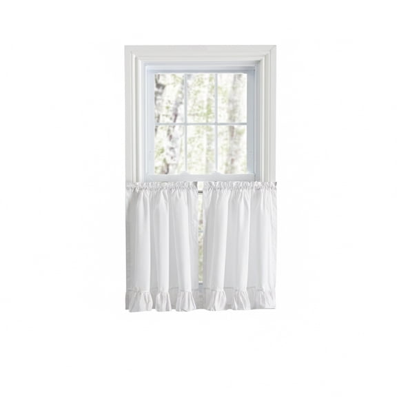 Ellis Curtain Classic Wide Solid Color Perma Press Ruffled With 1.5" Rod Pocket Window Tiers 84" x 24" White