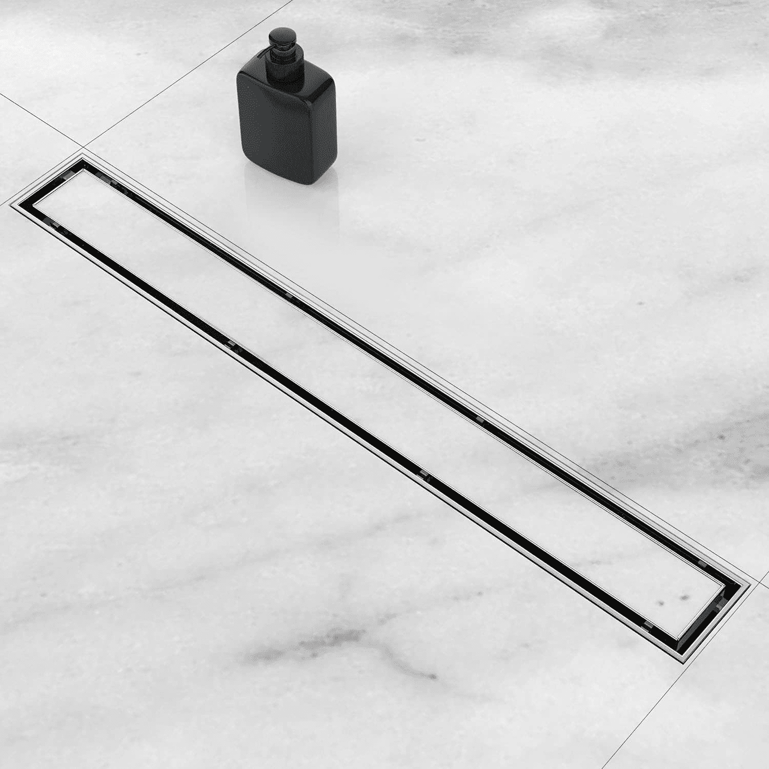 ELLO&ALLO 24 Inch Linear Shower Drain Brushed Nickel, SUS304 Stainless Steel Rectangle Shower Floor Drain with 2-in-1 Flat & Tile Insert Cover