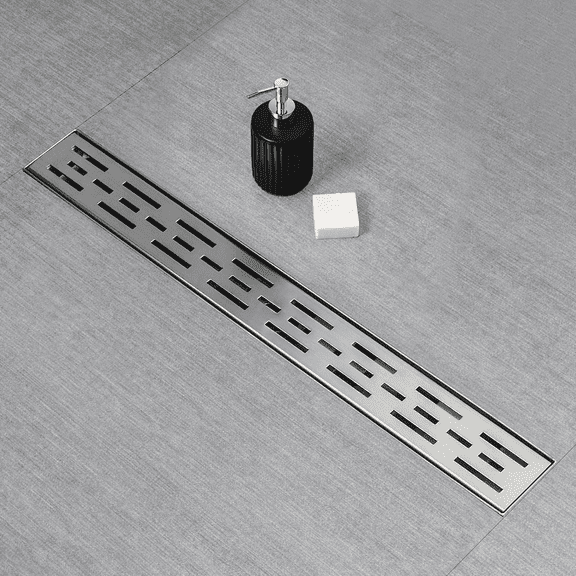 ELLO&ALLO 24 Inch Linear Shower Drain Brushed Nickel, SUS304 Stainless Steel Rectangle Shower Floor Drain with Removable Pattern Grate