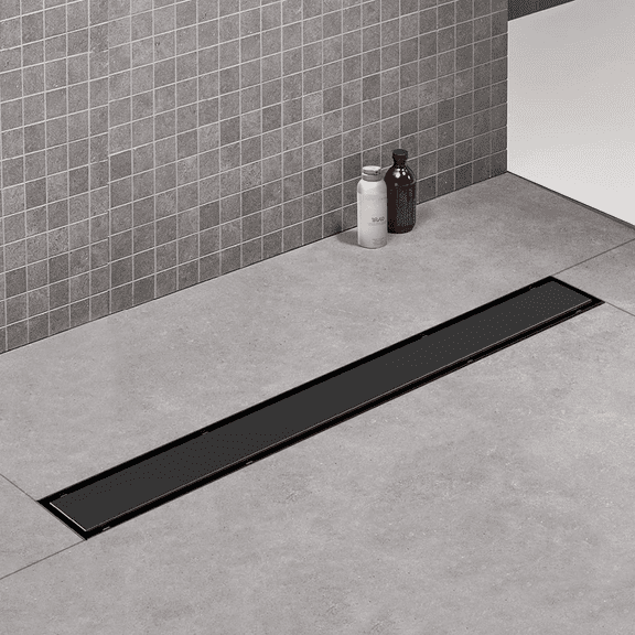 ELLO&ALLO 24 Inch Matte Black Linear Shower Drain, SUS304 Stainless Steel Rectangle Shower Floor Drain with 2-in-1 Flat & Tile Insert Cover