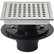 ELLO&ALLO 6 Inch Square Shower Floor Drain With Flange,Quadrato Pattern Grate Removable, SUS 304 Stainless Steel in Brushed Nickel