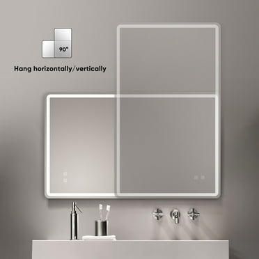 ELLOALLO Frameless 3 Color LED Mirror with Defogger Wall Bath Vanity Mirror 24x40
