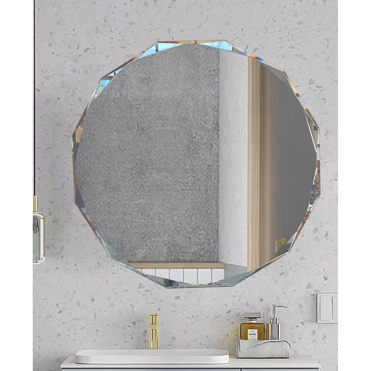 ELLOALLO Single Beveled Edge Bathroom Wall Vanity Mirror 20Round