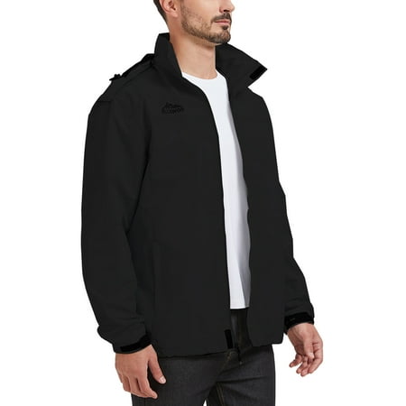 ELLSWOS-SPORTS Men's Waterproof Jacket Rain Coat with Hood Outdoor Lightweight Hiking Jacket Black XL