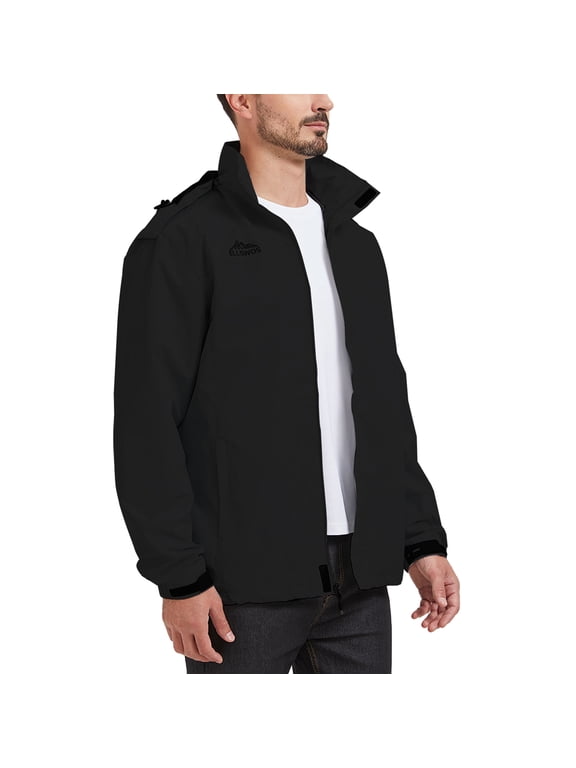 Men's Waterproof Jacket Rain Coat with Hood Outdoor Lightweight Hiking Jacket Black XL