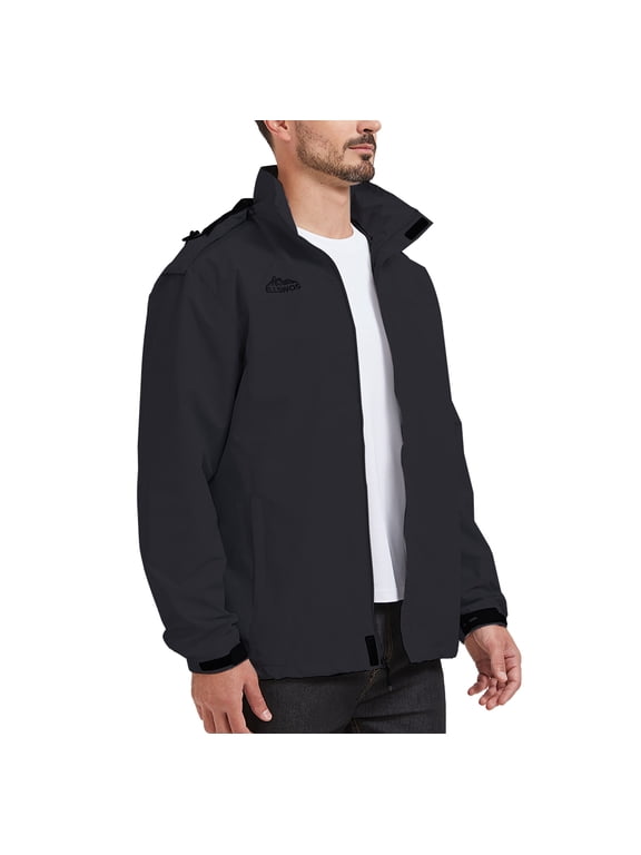 Men's Waterproof Jacket Rain Coat with Hood Outdoor Lightweight Hiking Jacket Gray L