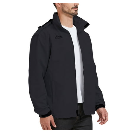 ELLSWOS-SPORTS Men's Waterproof Jacket Rain Coat with Hood Outdoor Lightweight Hiking Jacket Gray M