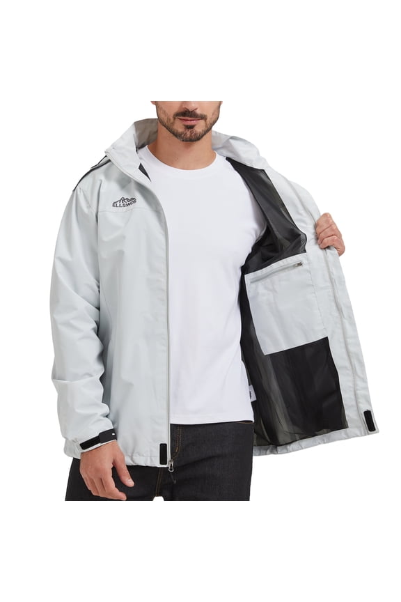 Men's Waterproof Jacket Rain Coat with Hood Outdoor Lightweight Hiking Jacket Light Gray XL