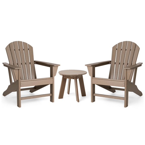 ELM PLUS LLC Outdoor Patio HDPE Adirondack Chair Side Table Set or End Table by Elm Plus 1 Tan Table & 2 Chairs