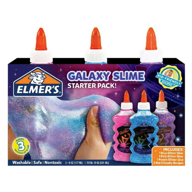I made DIY Galaxy slime out of Sta-Flo liquid starch, clear Elmers glue,  and three different colors of extra fine glitter. …