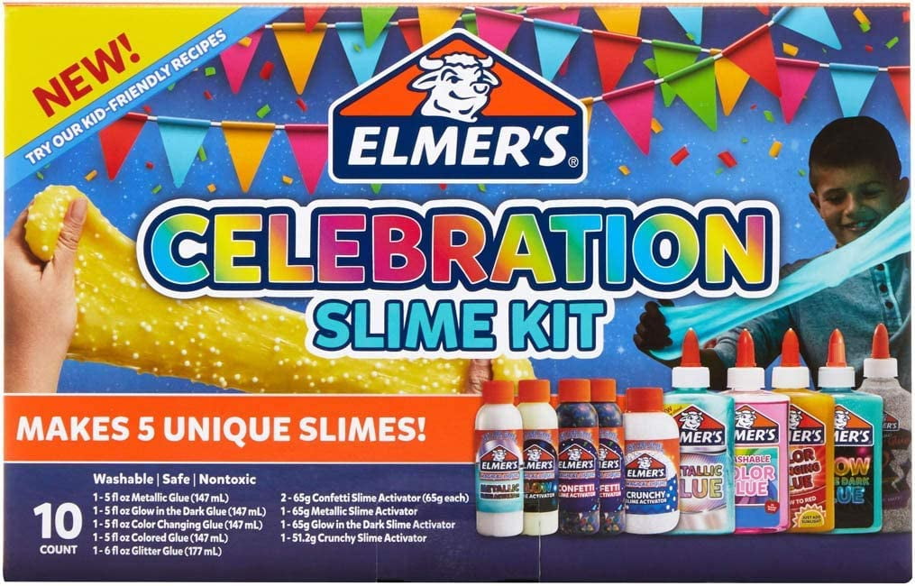 ELMER'S Celebration Slime Kit, Slime Supplies Include Assorted Magical Liquid Slime Activators and Assorted Liquid Glues, 10 Count